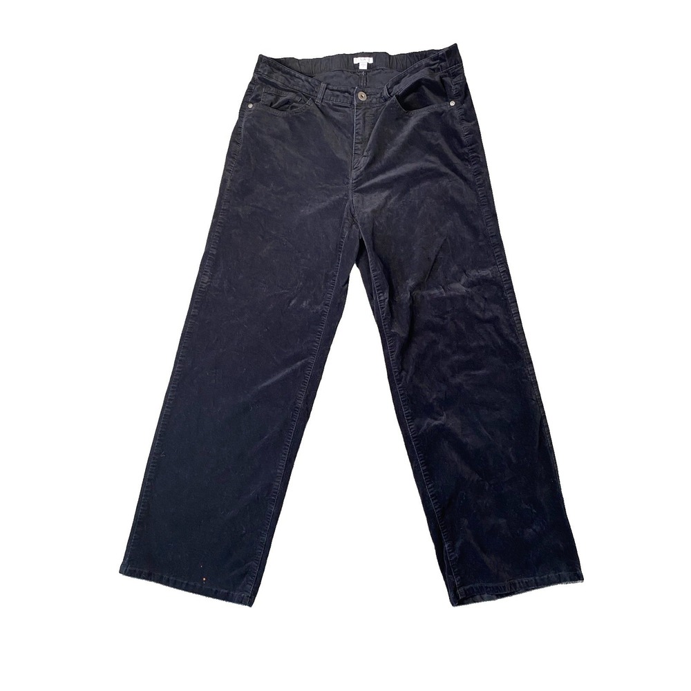 J Jill Pants Size 15 Black Velvet High Rise Straight Leg Stretch Velour Jeans